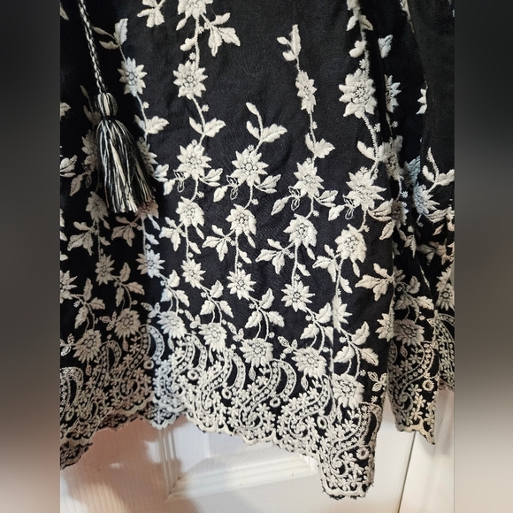 ULLA JOHNSON Sonya Blouse Black Boho Tassel Embroidered Ruffled Poplin Top - Picture 5 of 9